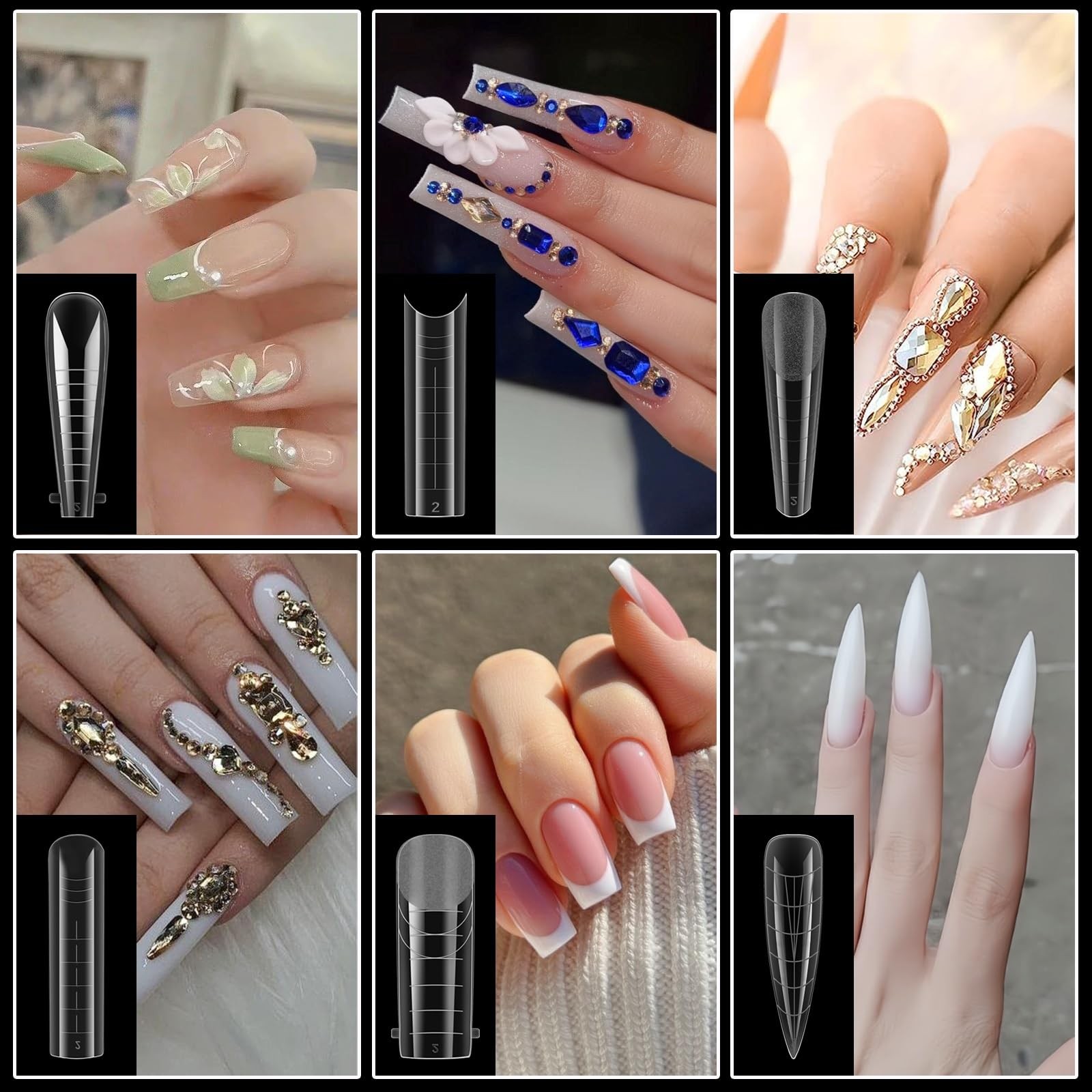 288Pcs Polygel Nail Form Kit 12 Style 12 Sizes Reusable Nail Extension Mold D…