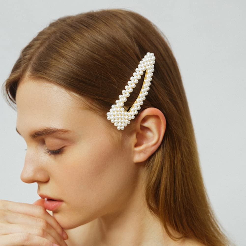 BlingKingdom 2pcs 3.3″ Snap Pearl Large 1 Count (Pack of 2), White+rose gold