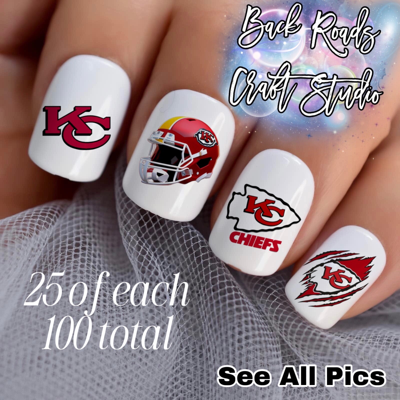 Kansas City NFL Football Waterslide Nail Decals Setof 100 Instructions Bonus