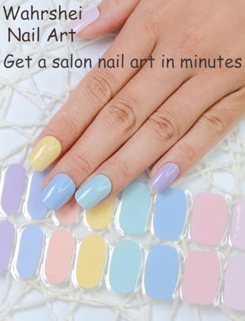 Semi Cured Gel Nail Strips, Spring Macaron, Candy Color 20pcs Gel macaron color
