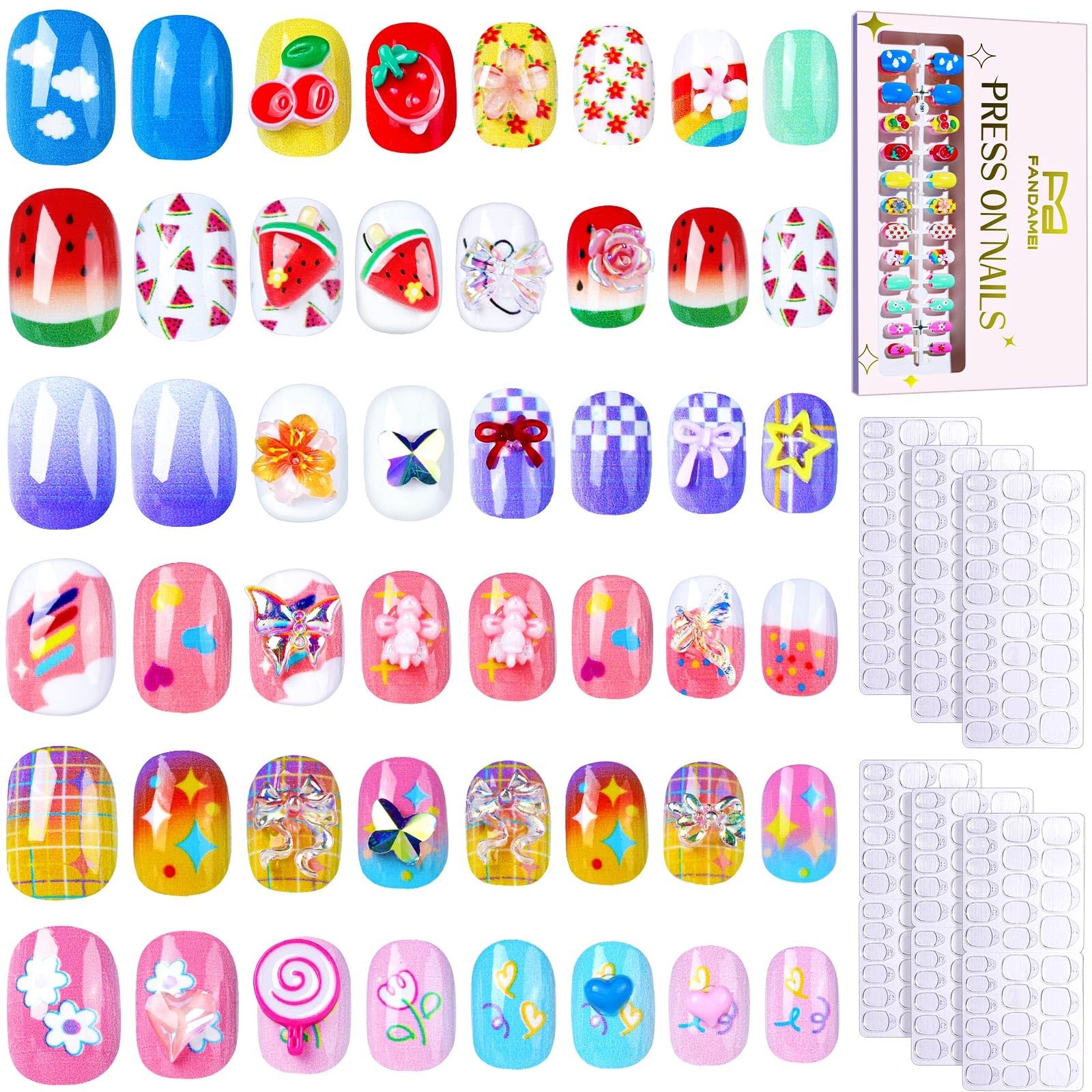Press on Nails for Girls, 6 Styles 144PCS Press on Nails for Kids, Little Girl