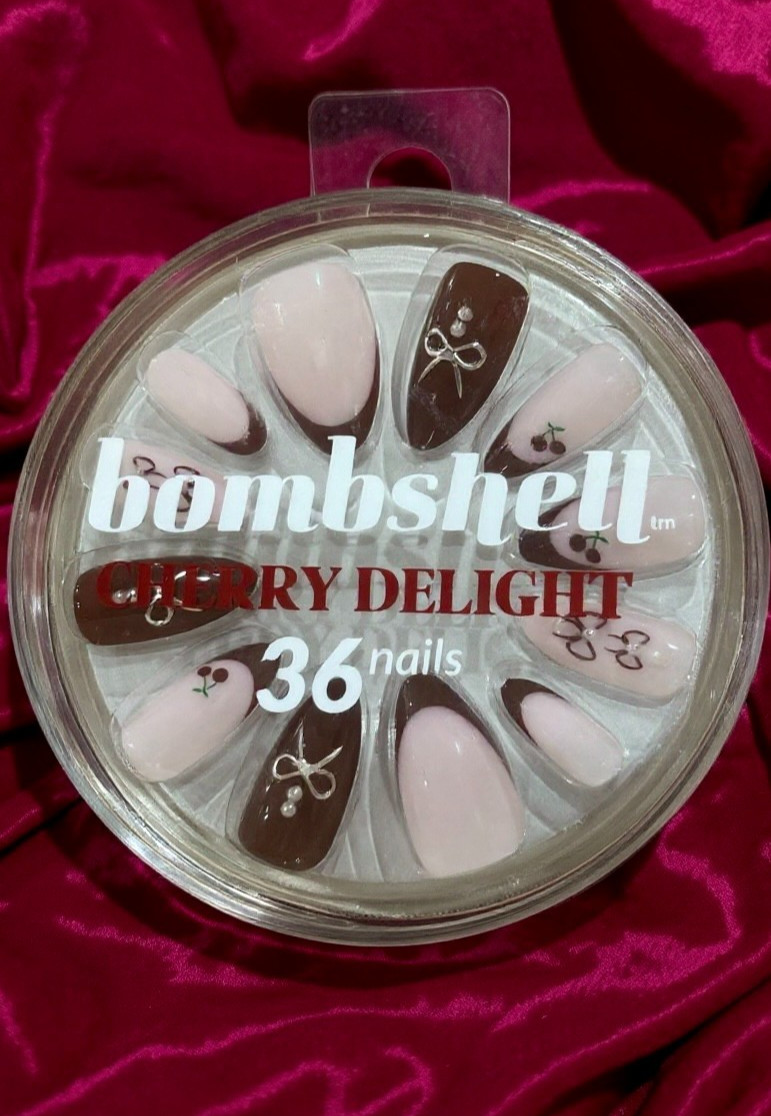 BOMBSHELL CHERRY DELIGHT Press-On Nails- INCLUDED 36 count, Glue Tube