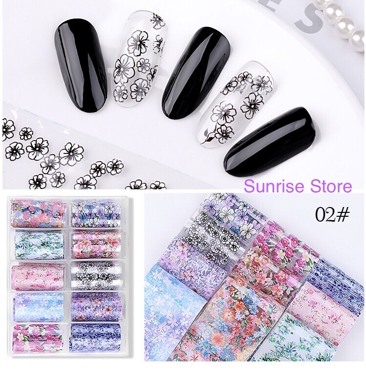 10 pcs Nail Art Transfer Foil Sticker Flower Butterfly Floral Decals Nail Foil