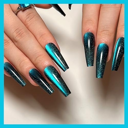 4 Pack Glossy Acrylic Coffin Nails – Gradient & Glitter, 96pcs in 12 Sizes, Full