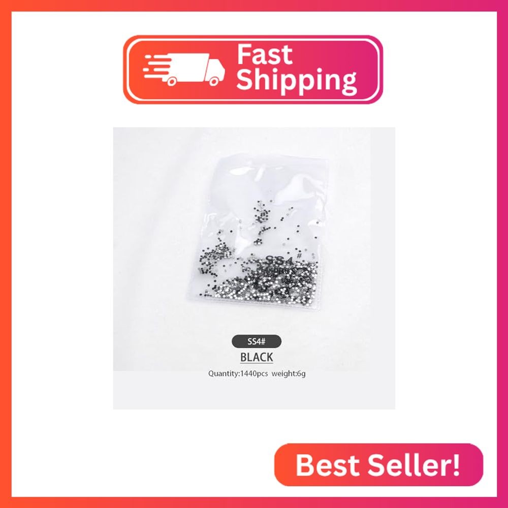 DIAO79NI Rhinestones 1440pcs SS4 Glass Nail Art Crystal Black Flatback Gemstones