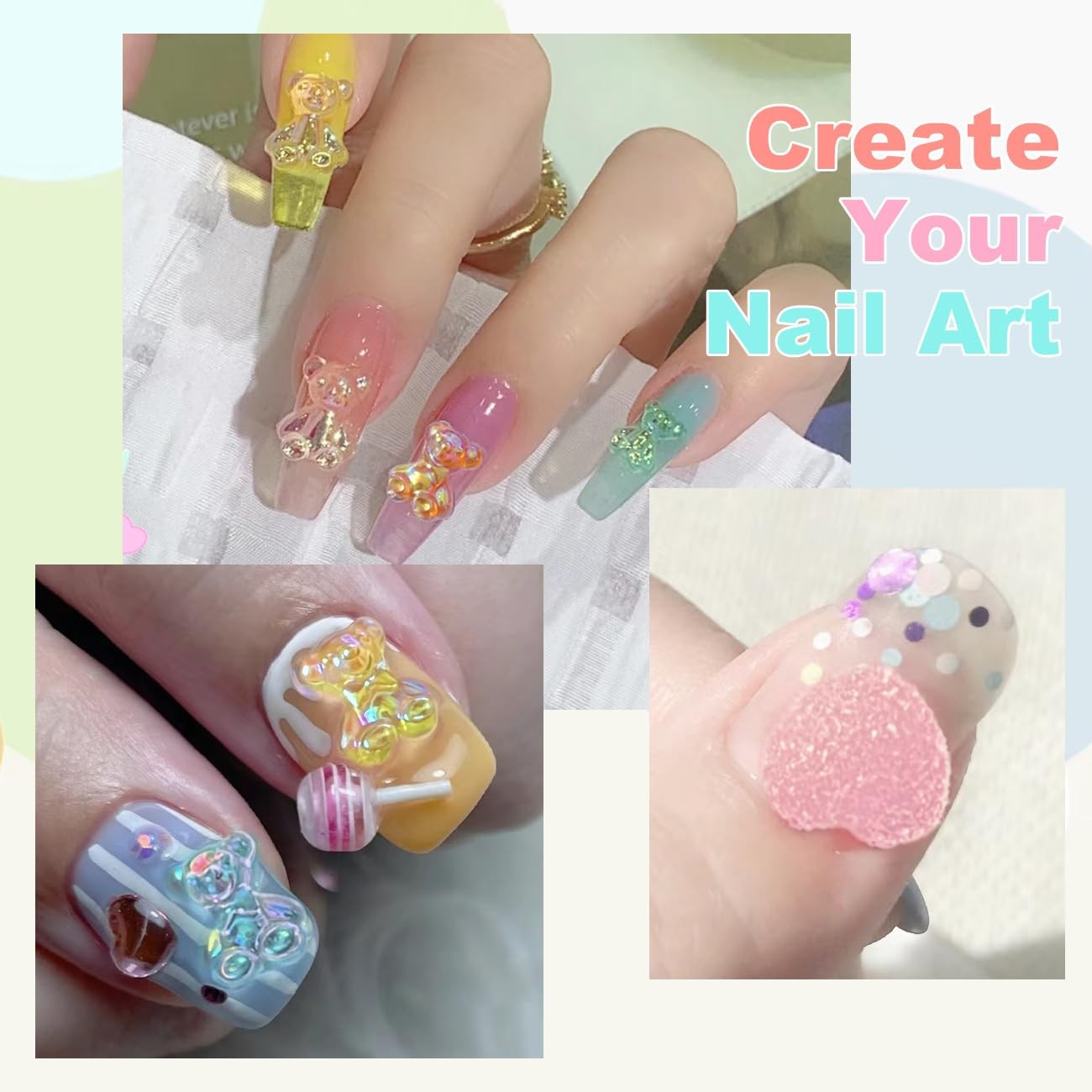 Major Dijit 3D Mix Assorted Color Nail Charms Acrylic Multi Cute Nail Art Charms