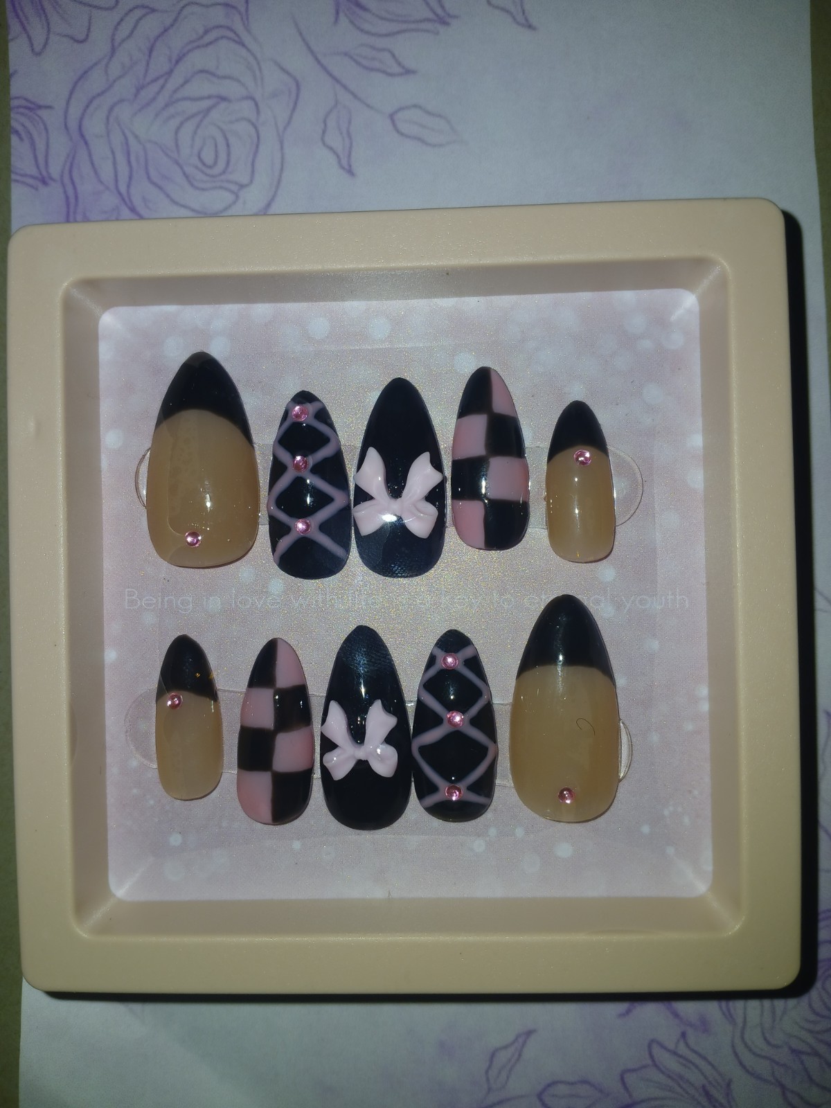 Pink Bow Press On-Nails (Handmade)