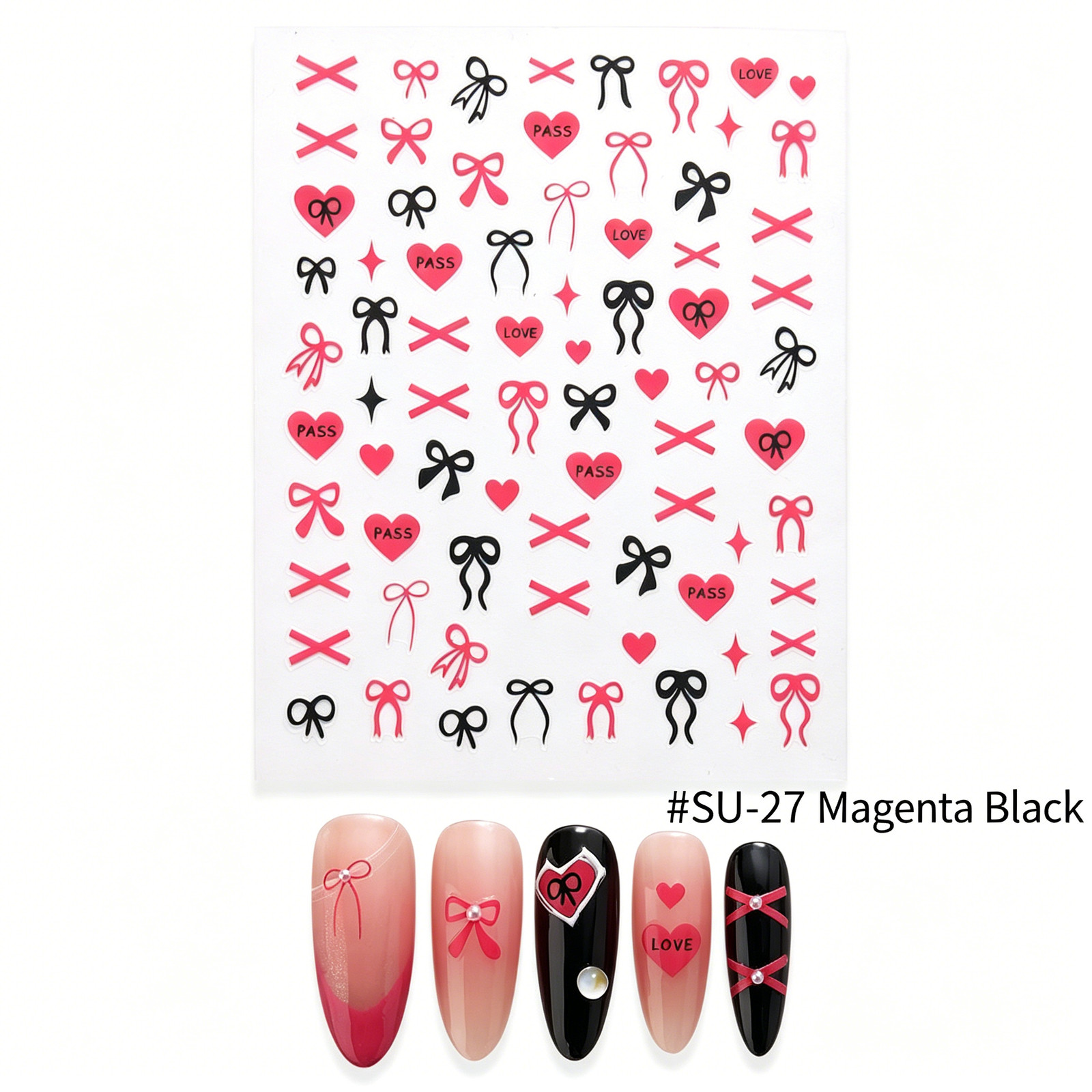 Internet Celebrity Heart Nail Stickers, Mini French Black White Red Multi-Size H