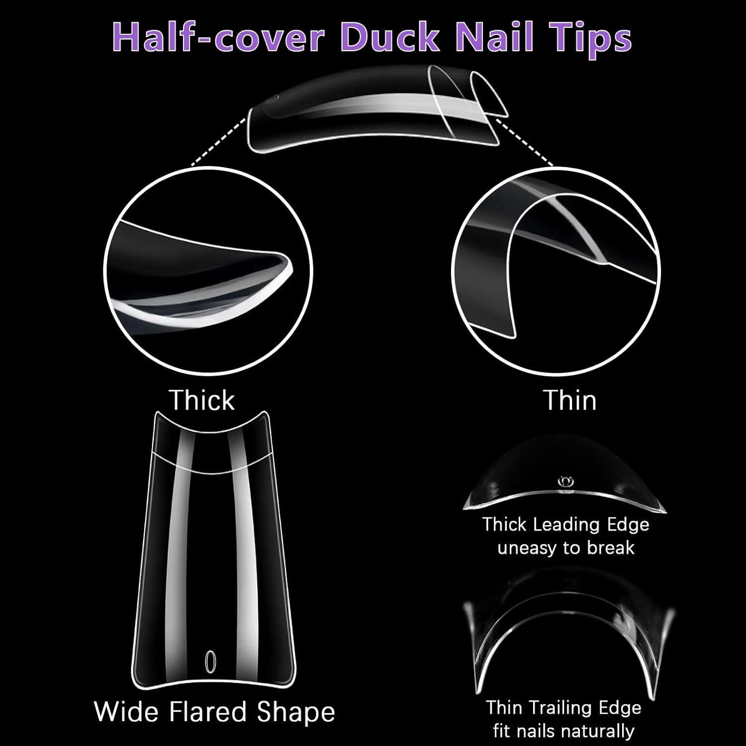 600Pcs Medium Length Duck Nail Tips 12 Sizes Box-Packed Clear Duck Nails Half Co