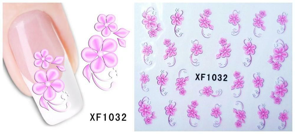 Nail Art Water Transfer Sticker Decal Stickers Pretty Flowers Pink Green XF1032