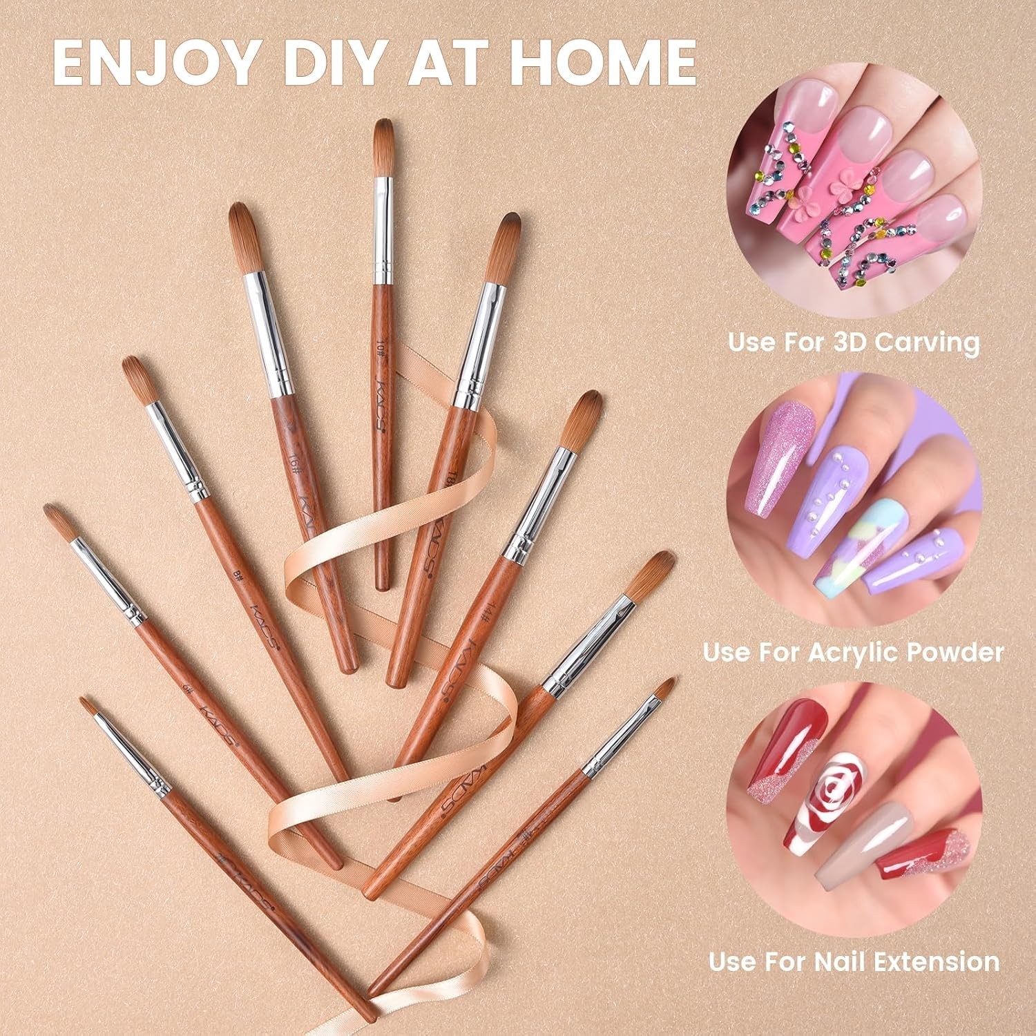 Red Wooden Nail Art Brush with Kolinsky Sable Hair for Precision Nail Designs