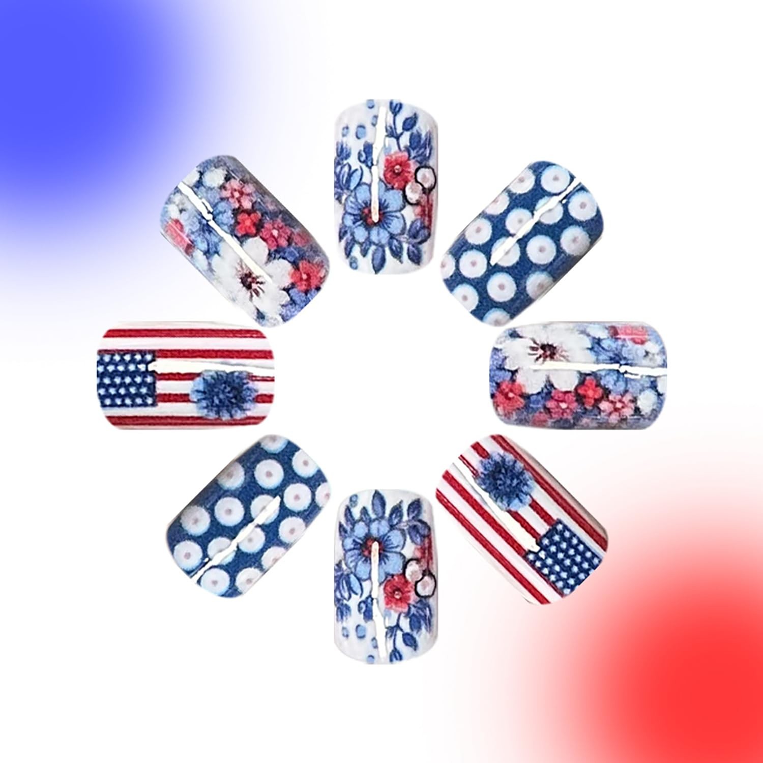 4th of July Press on Nails Medium Independence Day Fake Nails Patriotic False…