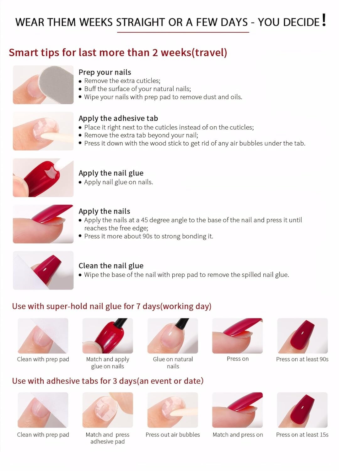Press on Nails-Dark Red 32 Pcs Press on Nails Almond Press On Nails Short Reusab