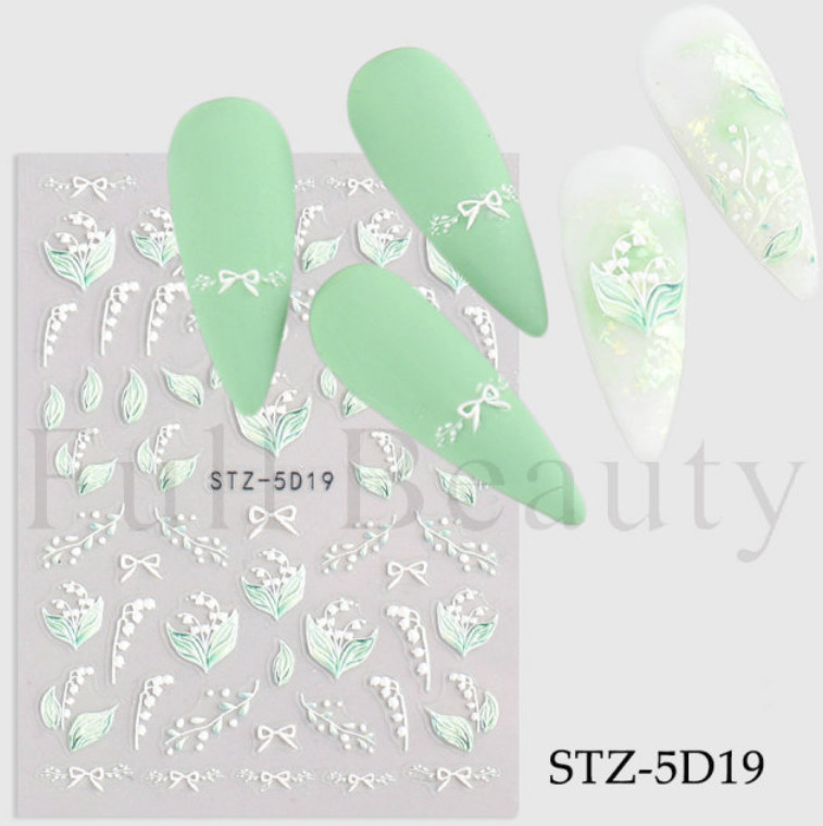 5D Embossed Snowflake Rose Flowers Butterfly Line Nail Stickers Slider DIY Party