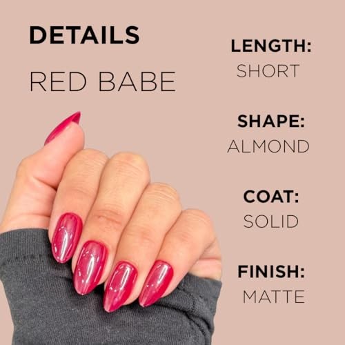RED BABE Press-On Nails by | Short Almond Red Chrome Nails Red Babe
