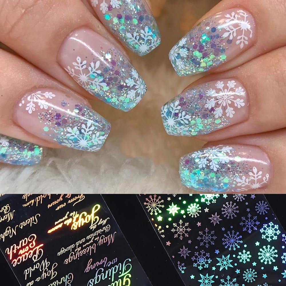 Christmas Nail Art Foils Transfer Stickers 10Rolls Laser Snowflake Nail Foils…