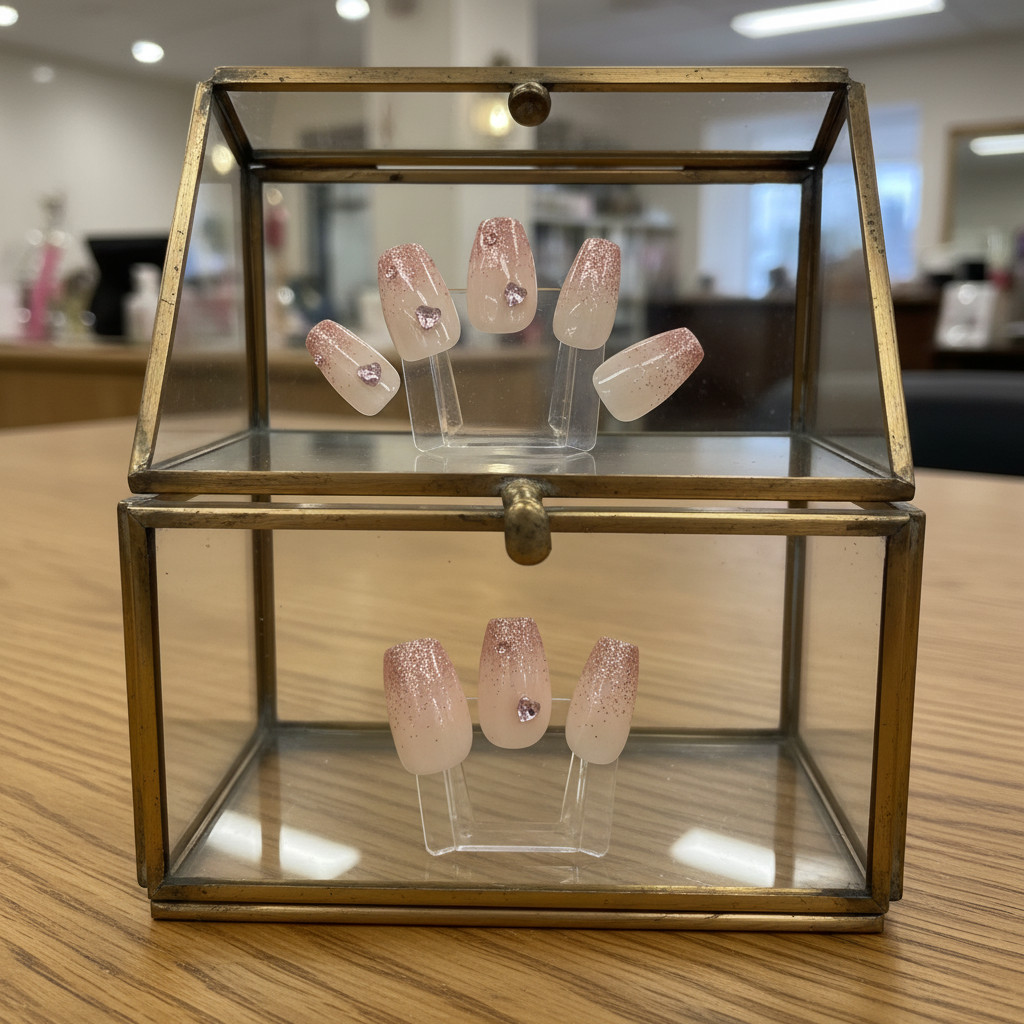 THE MIMO Press-On Nails COFFIN – Blush PINK Gradient with Pearl Tips 28PCS