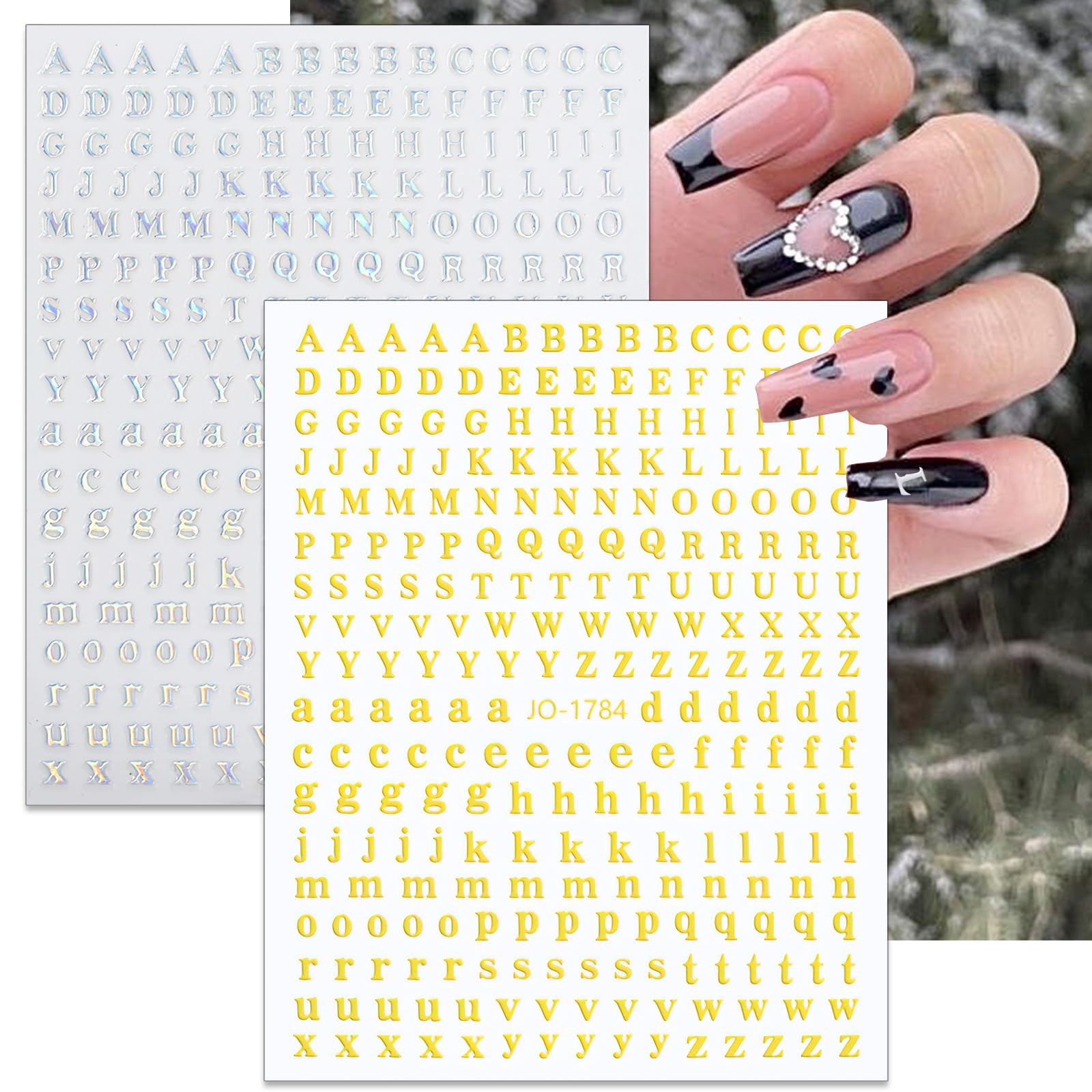 Letters Nail Art Stickers English Alphabet Nail Decals 3D Self-Adhesive Black…