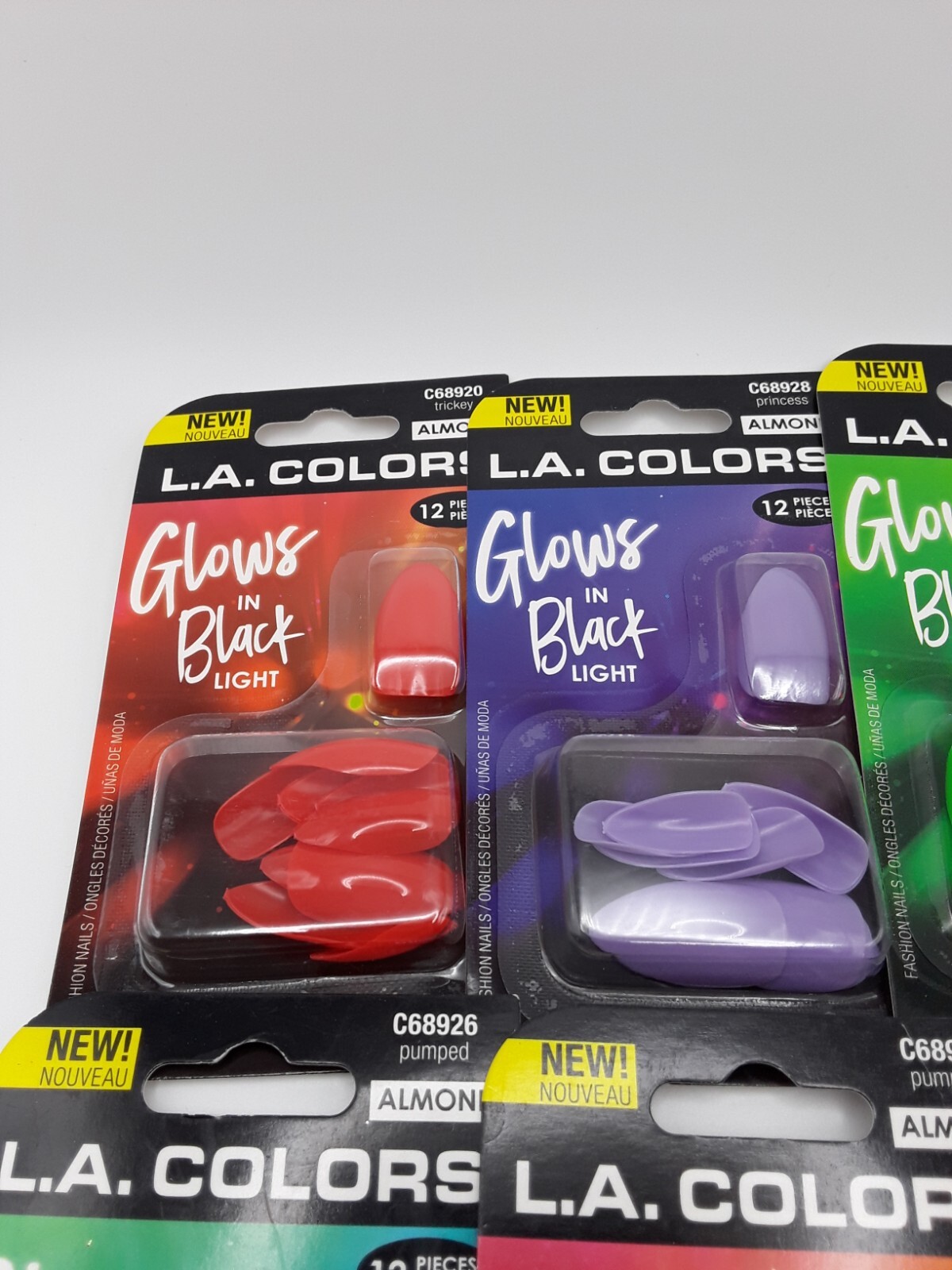 x 6 L.A. COLORS GLOWS IN BLACK LIGHT ARTIFICIAL NAILS
