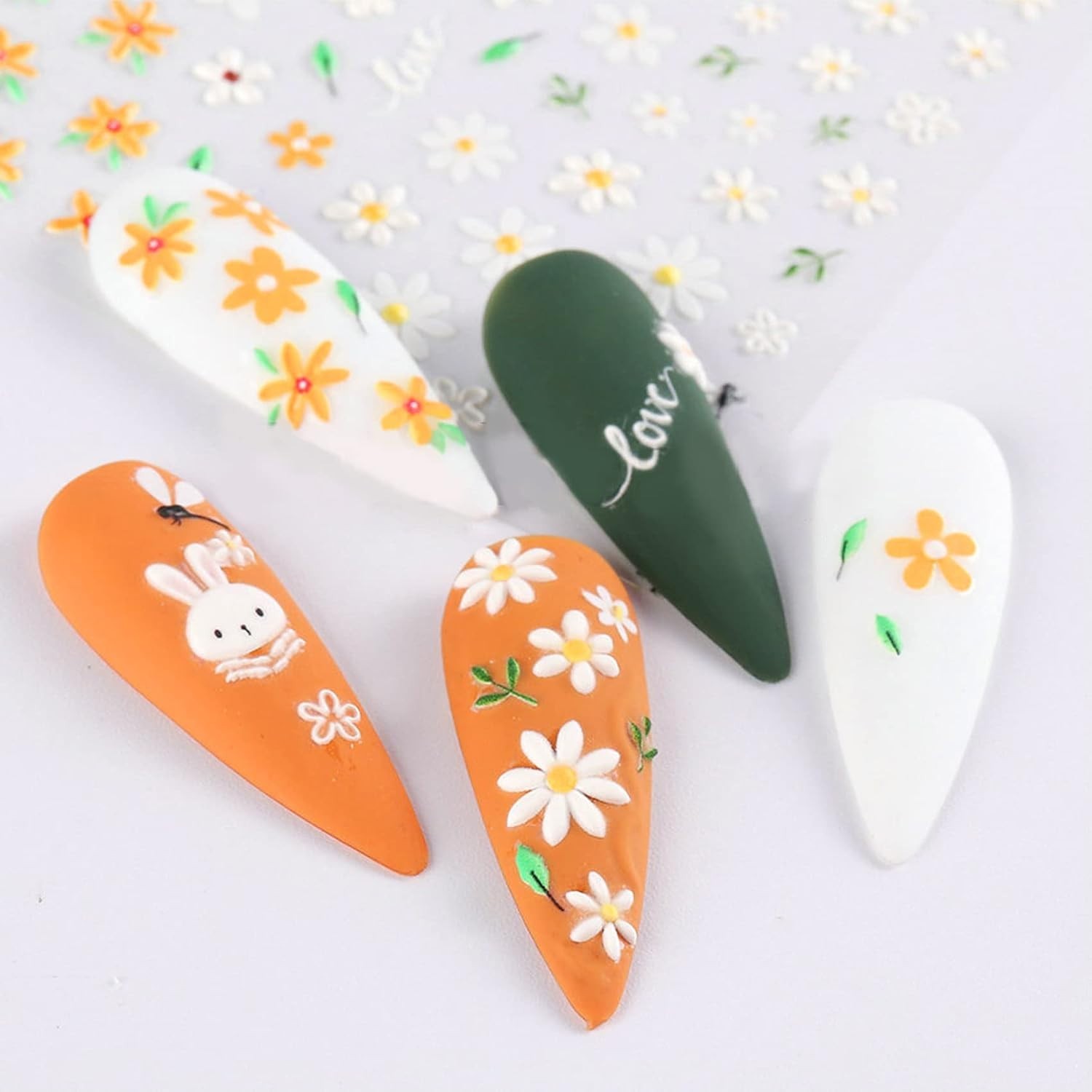 Vibrant 5D Flower Nail Decals for Creative DIY Art – Three Self-Adhesive Sheets