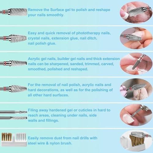 6Pcs Nail Drill Bits Set Professional, 3/32” Electric Nail 6 PCS (F-New) 6.0