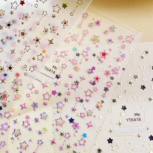 Star Nail Stickers for Nail Art 3D Glitter Cute Colorful Star Luxury Cute Stars