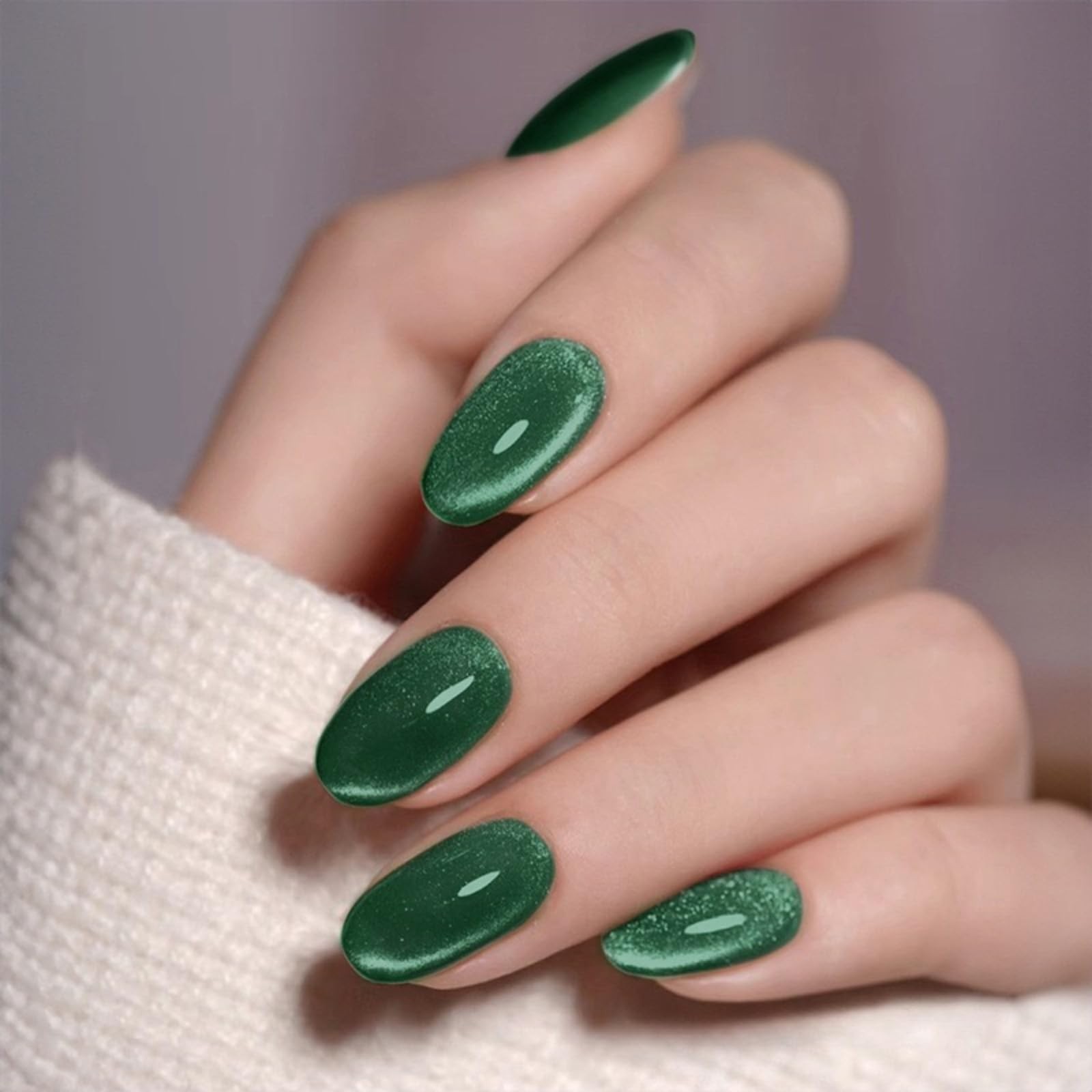 Haute Press On Nails – Dark Green Cat Eye Velvet Nails | Magnetic Shimmer Sho…