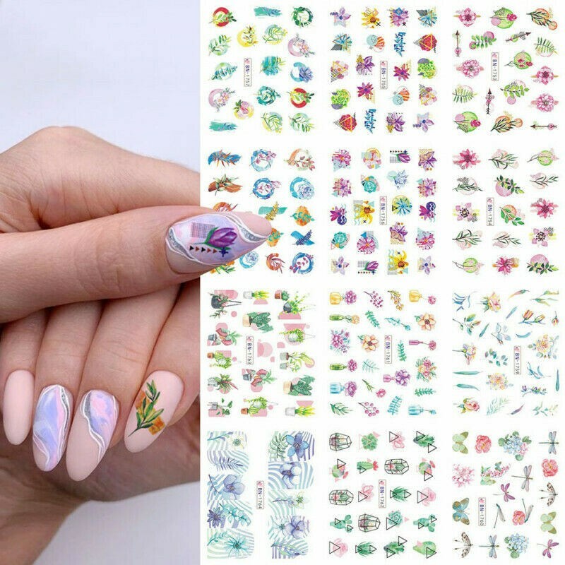 12 Pcs Nail Water Transfer Sticker Flower Fruit Pattern Decals DIY Slider NS9