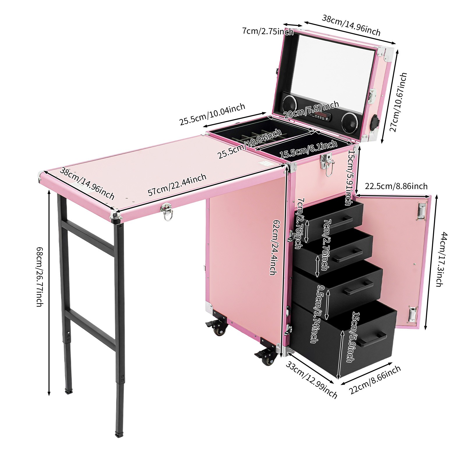 Foldable Manicure Table for Nail Tech, Nail Desk Station Makeup Storage Table