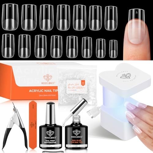 Nail Gel Kit with 15 Short Square Tips, 9-in-1 Glue & Portable LED Lamp – 510 Pc