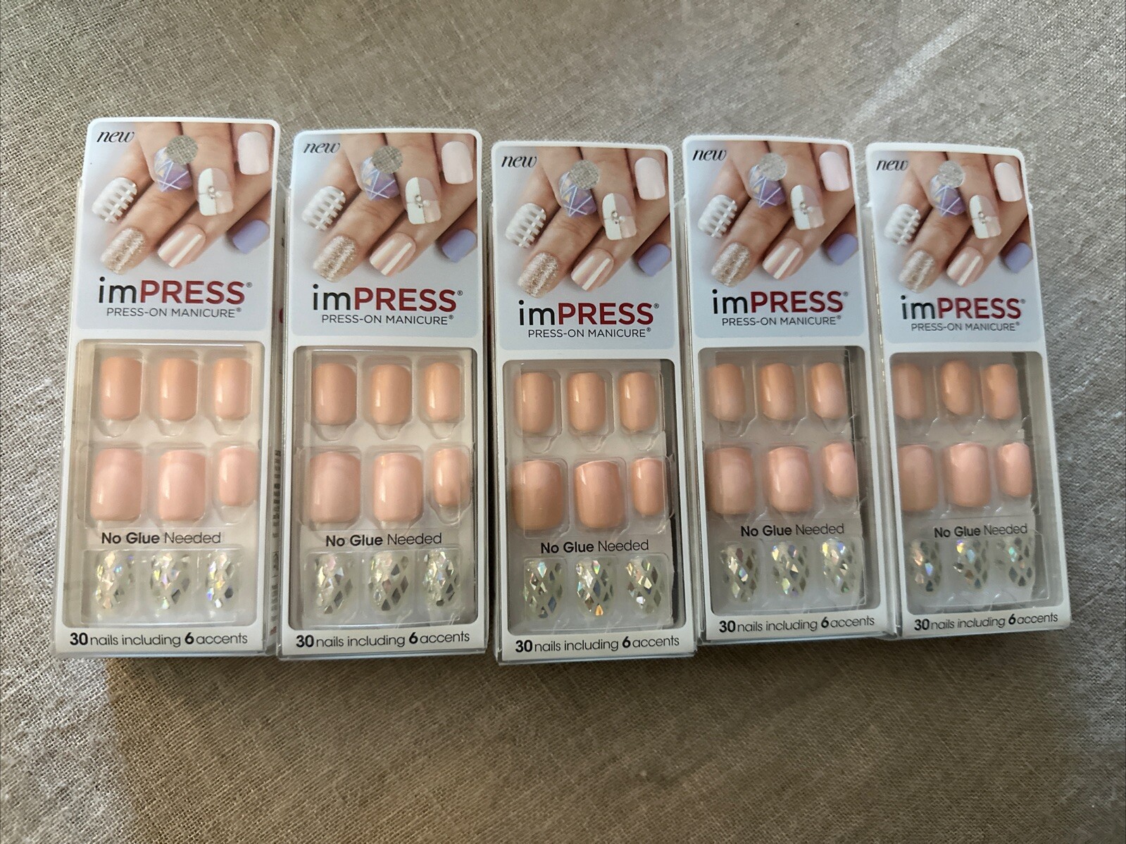 Kiss Impress Nails Light Pink Beige Press On Short Nails Lot Of 5 Boxes New!