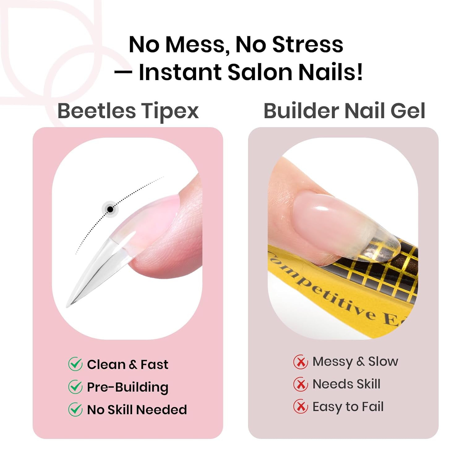 Beetles Tipex Instant Apex Nail Tips, Stiletto Medium, 16 Sizes (00–14), 192Pcs,