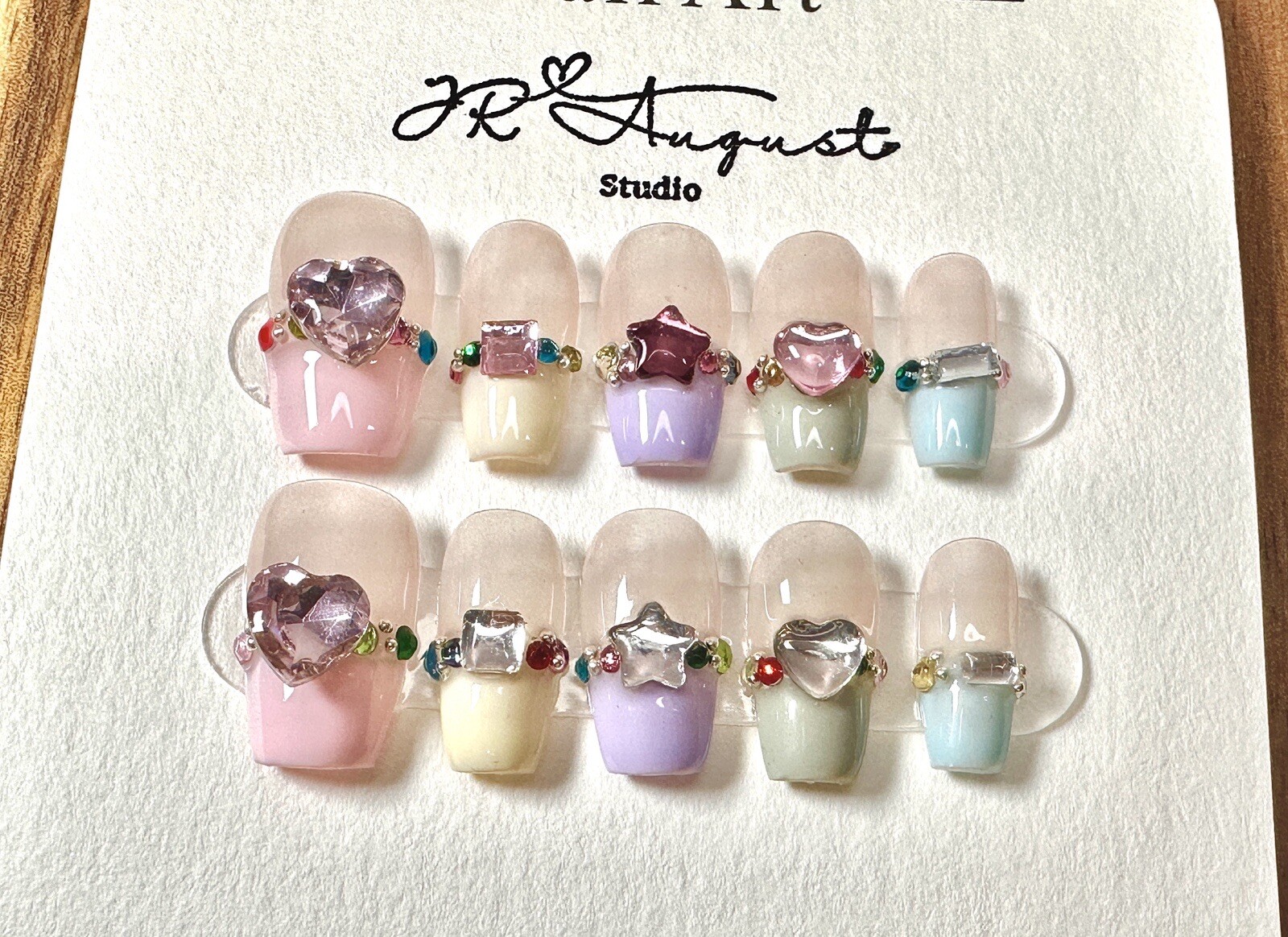 press on nails handmade Rainbow Colors Diamond XS S M