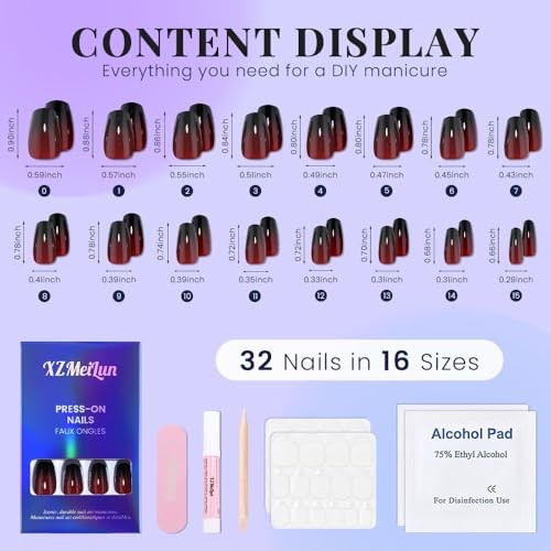 Black Dark Red Ombre Glossy Press on Nails 30 Pieces (Pack of 1) 045-OMBRE