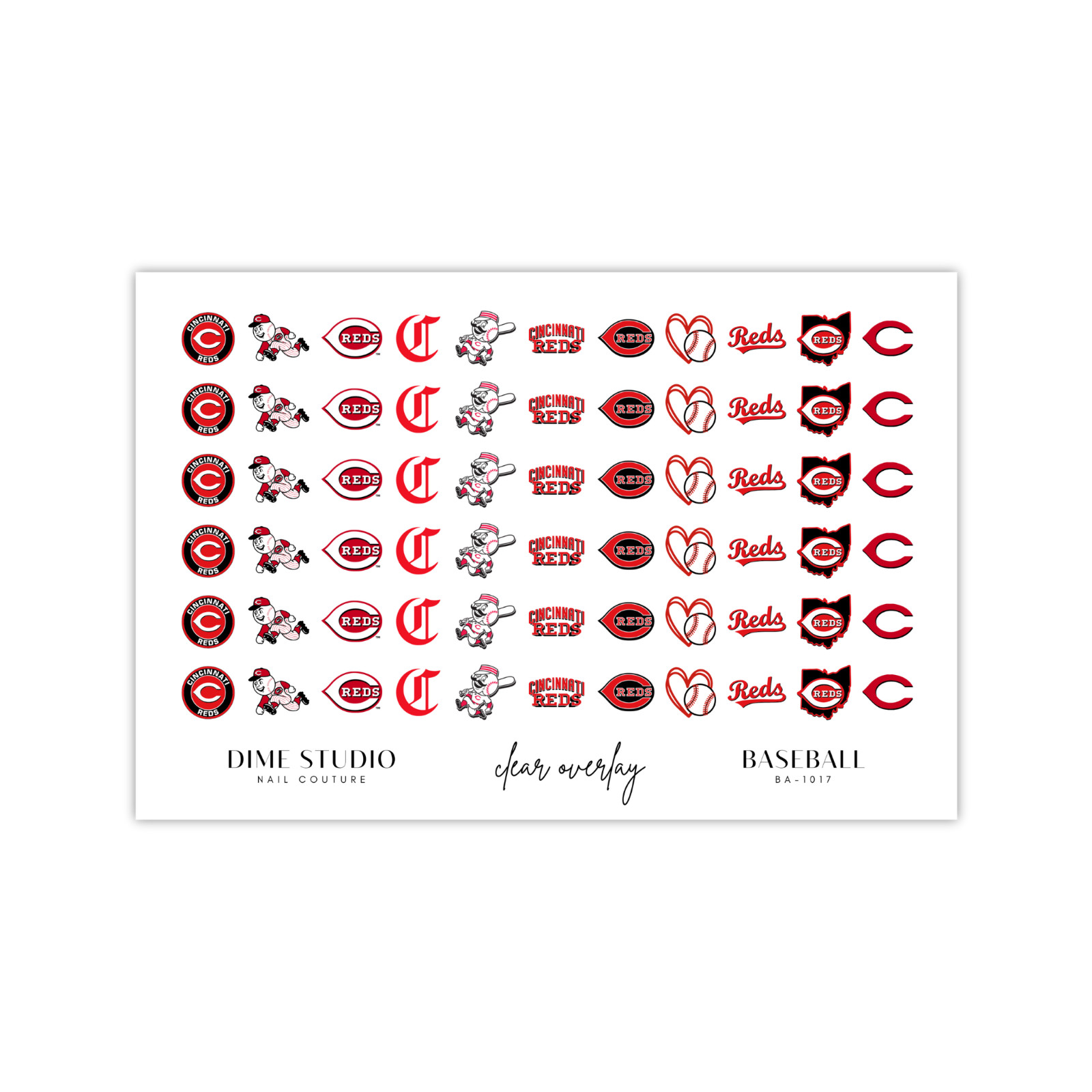 Cincinnati Reds Baseball Nail Decals Water Transfer Clear Overlay Nail Tattoo