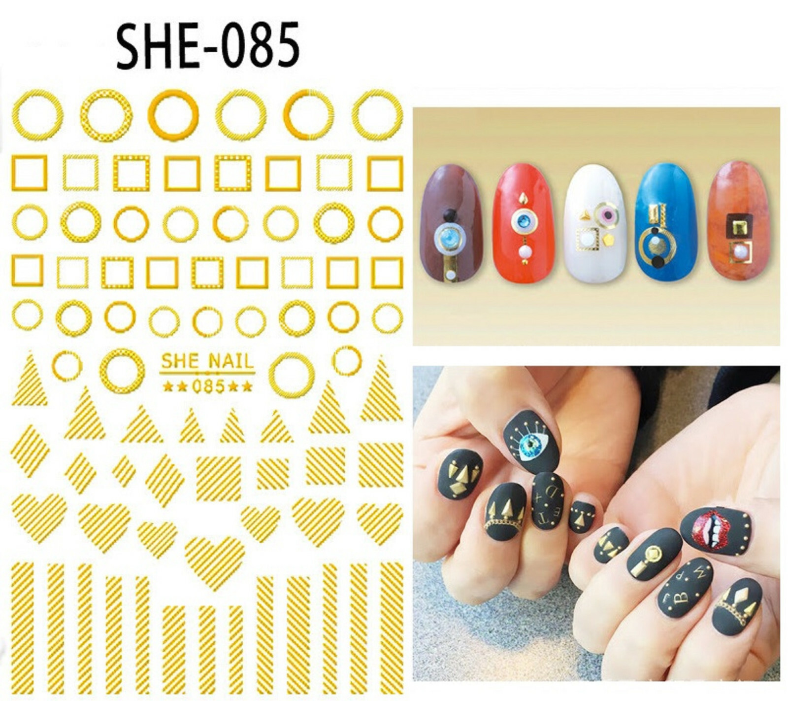 New 35 Styles 3D Gold/Silver Nail Art Sticker Rose Flower Circle Star Line Decor
