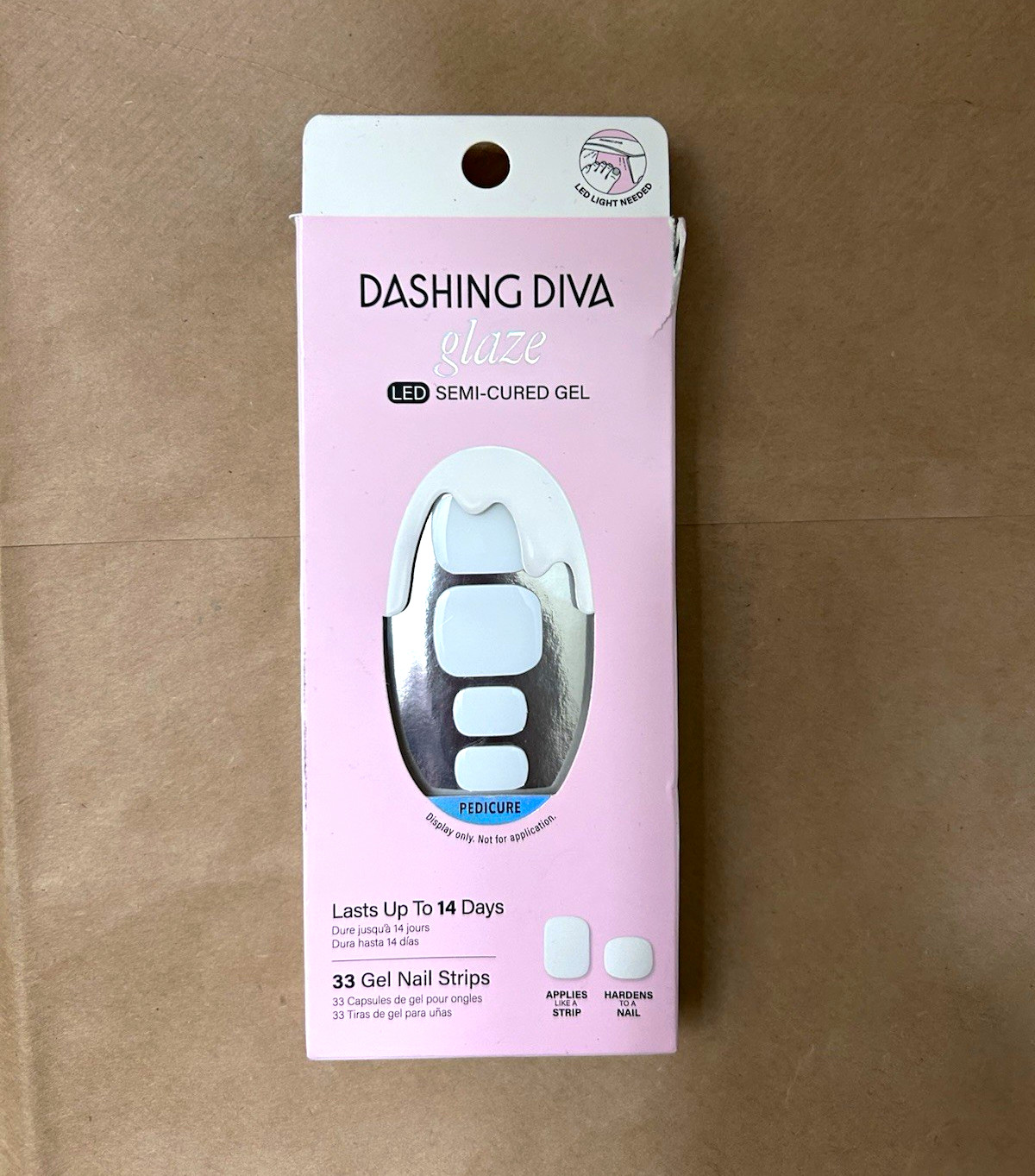 Dashing Diva Glaze LED Semi-Cured Gel Pedicure Strips White Shiny 33ct X05G1