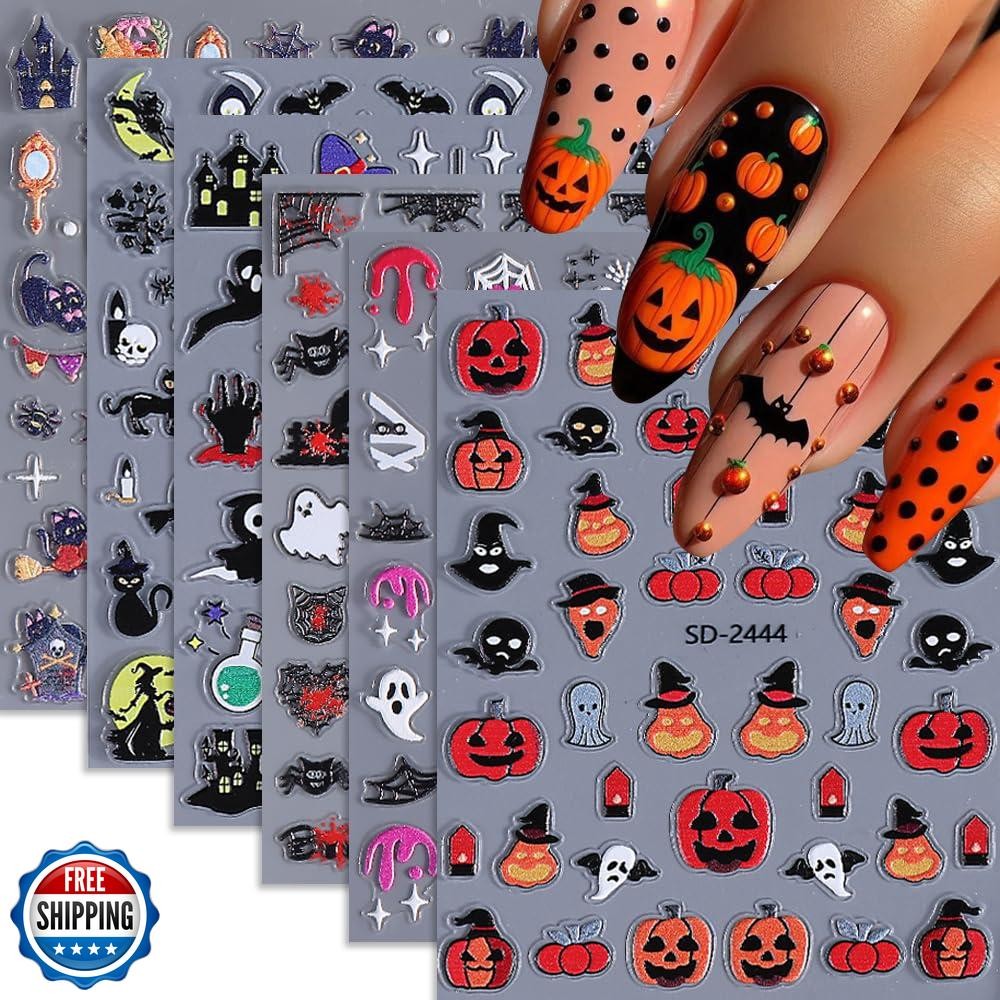 Halloween Nail Stickers, Halloween Nail Art Decals 5D Embossed Owl Witch Ghos