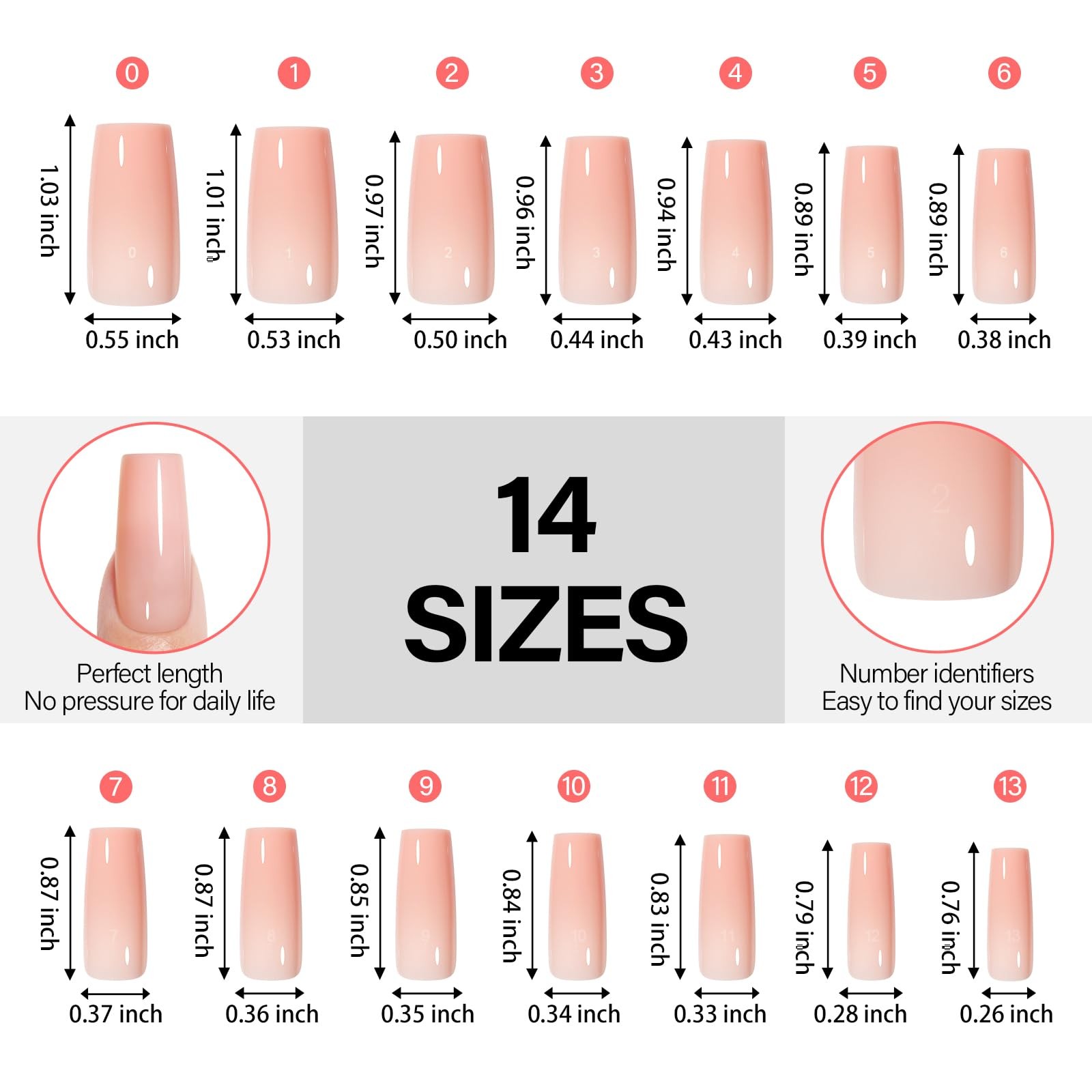 AILLSA Press on Nails Medium Square Nude Pink Nail Tips 5 Colors 140 PCS