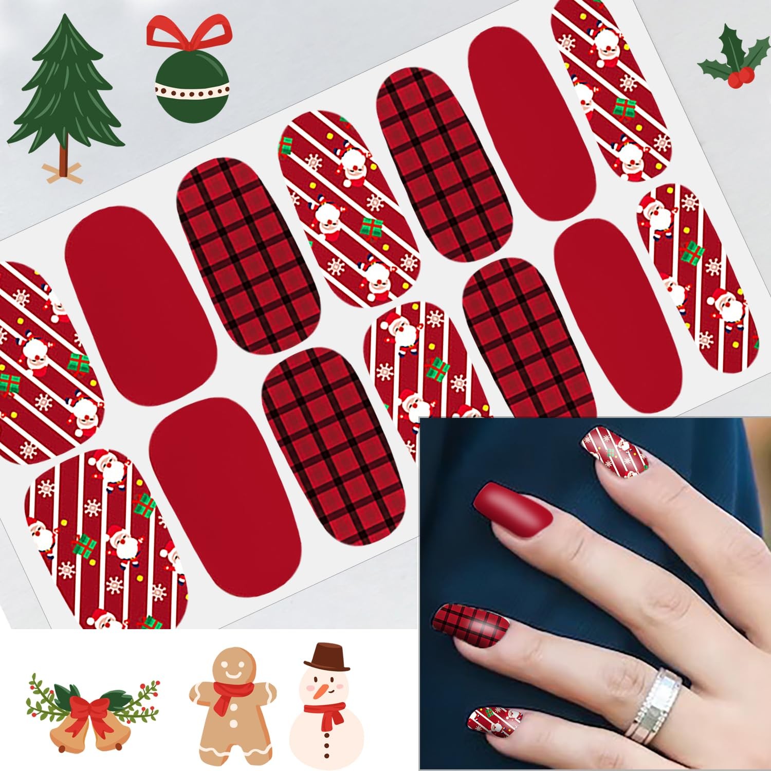 20 Sheets Christmas Nail Polish Strips Full Nail Wraps for Women Girls Nail A…