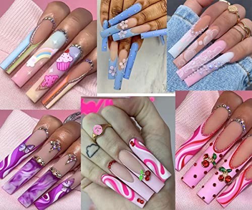 Acrylic Nail Tips 360pcs 12 Sizes Square Full Cover Clear Glossy Extra Long No