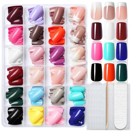 Press on Nails Square, 576PCS Square Press on Nails Multicolor Medium Square