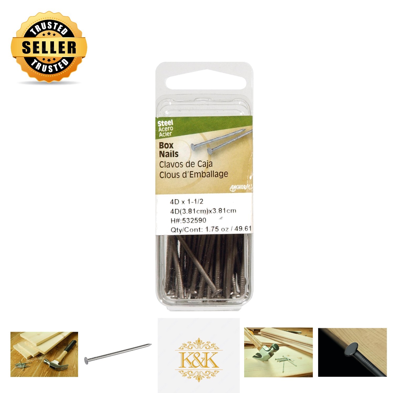 Steel Box Nails 1-1/2 Inch Length – ASTM F1667 Compliant for Woodworking
