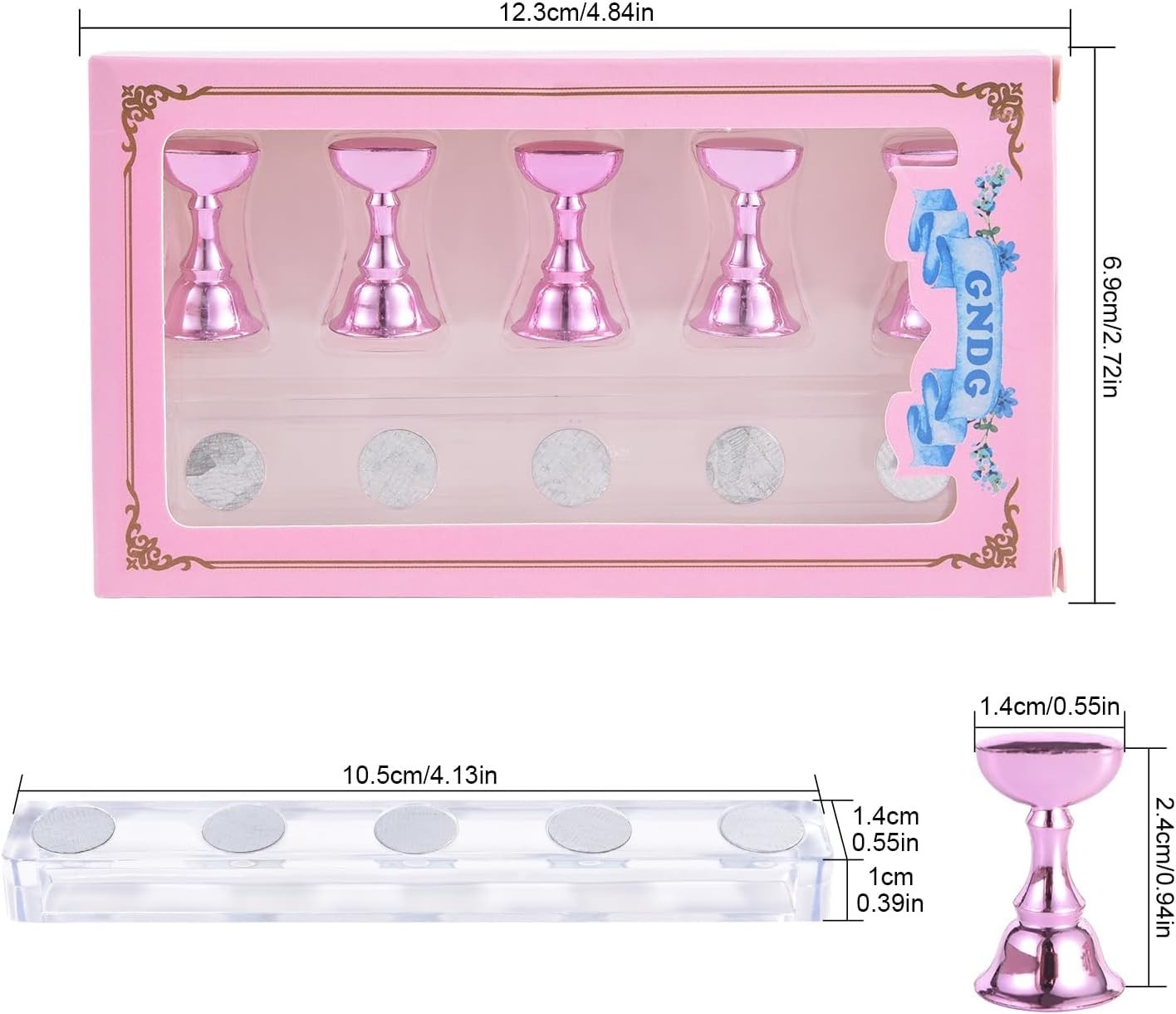 Elegant 2 Sets Nail Art Stand with Magnetic Design for Press-On Nails Practice