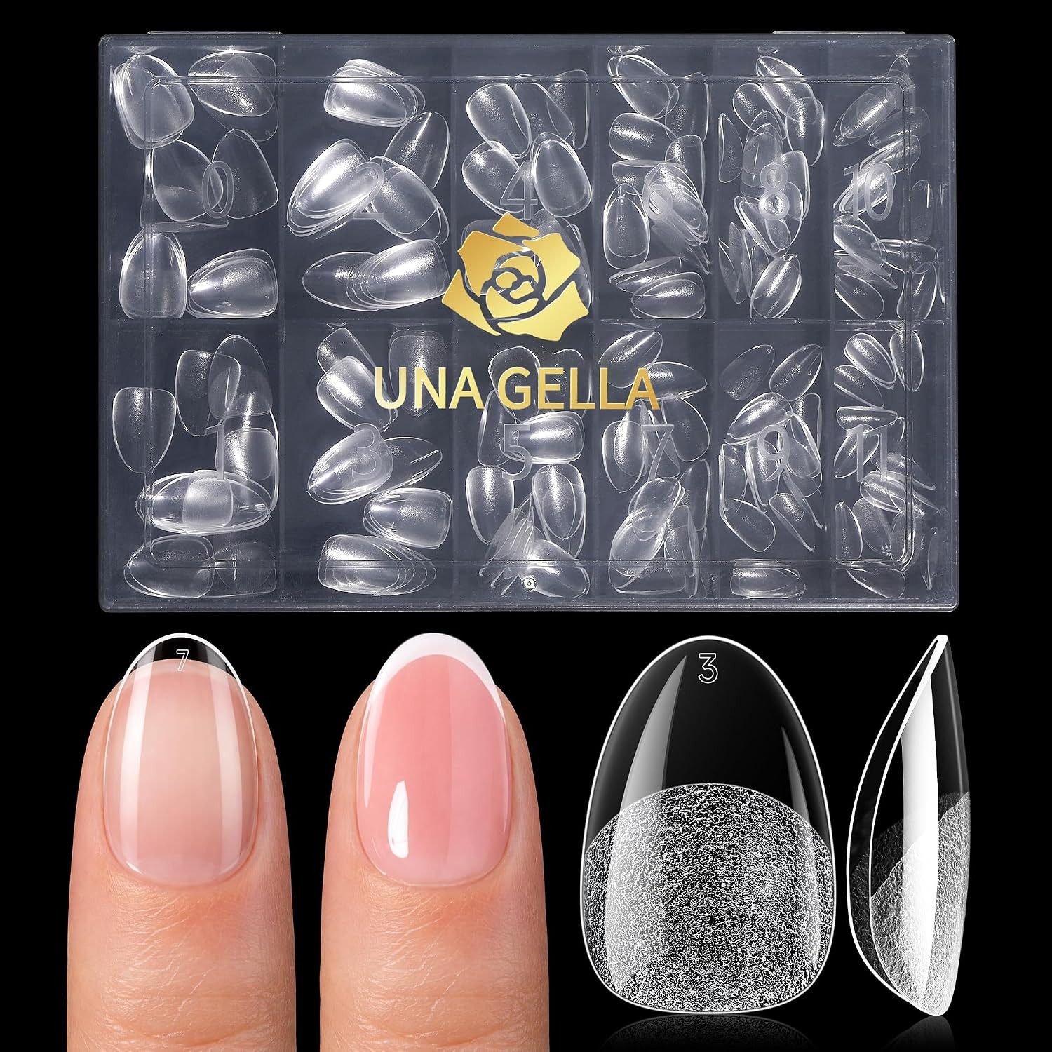 Extra Short Almond Gel Nail Tips, 216 Pcs Pre-Shape XS Almond Nail Tips Full Cov