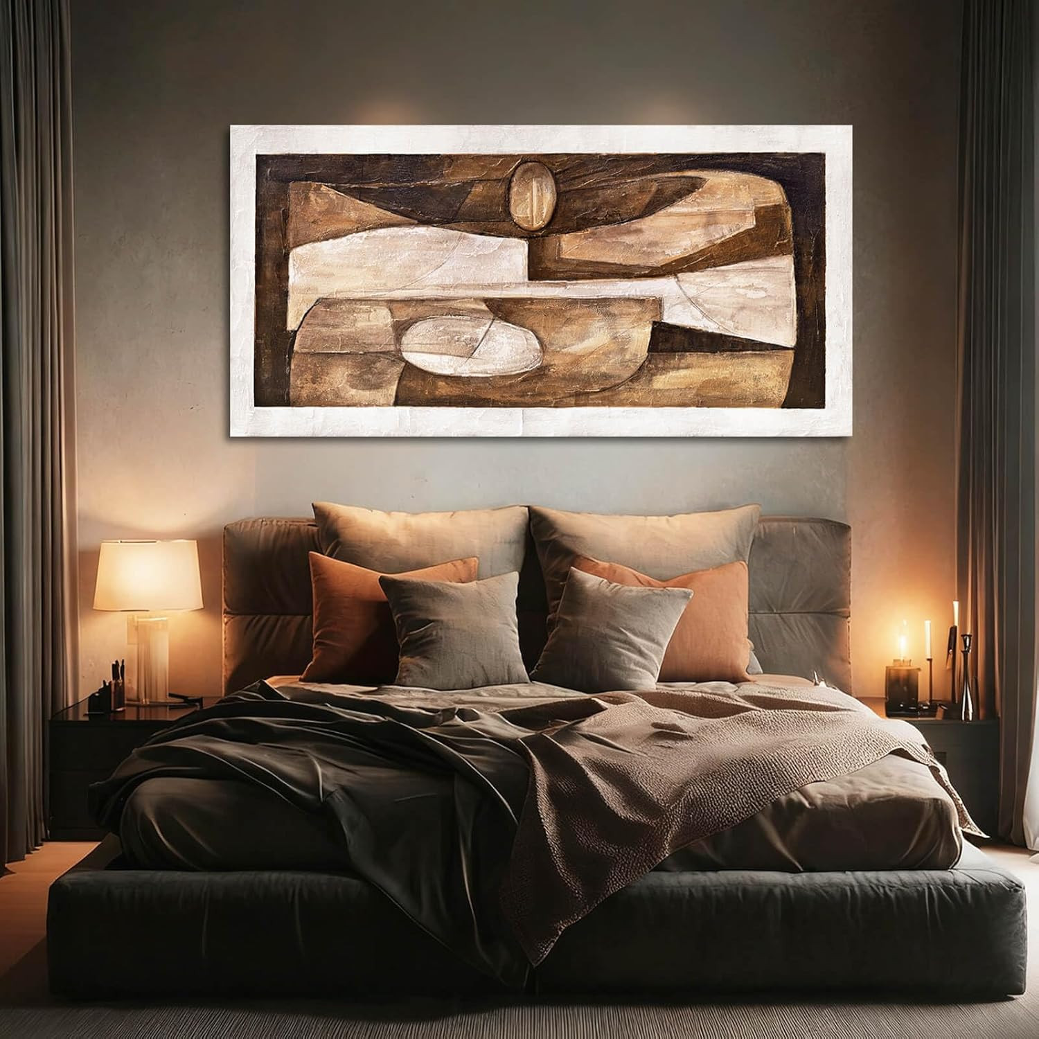 Geometric Tan Wall Art – Textured Gold Decor for Living Room & Office 24×48