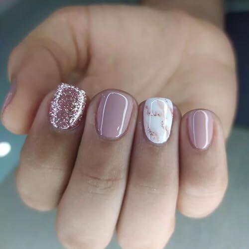 Square Press on Nails Short Fake Nails Glitter with Marbling Marbling Glitter 1