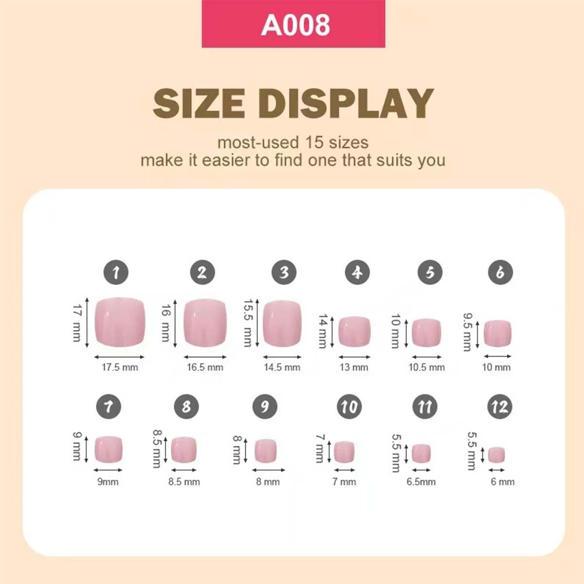 Uñas postizas cortas cuadradas presión para los pies con diseño cobertura total
