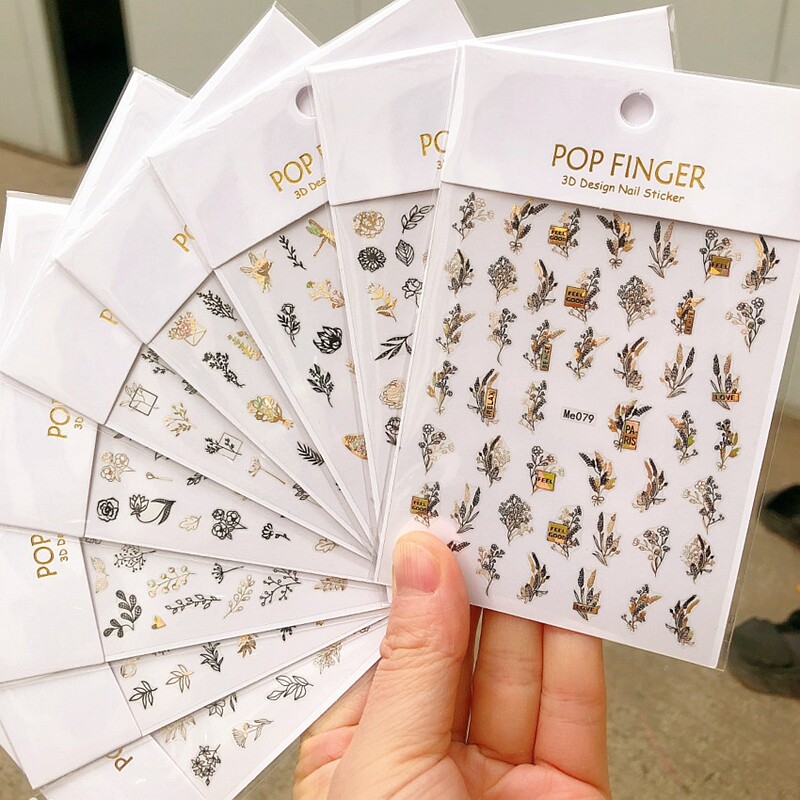 Flower Branch Leaf Tree Blossom Black-Laser Gold Nail Decal Sticker