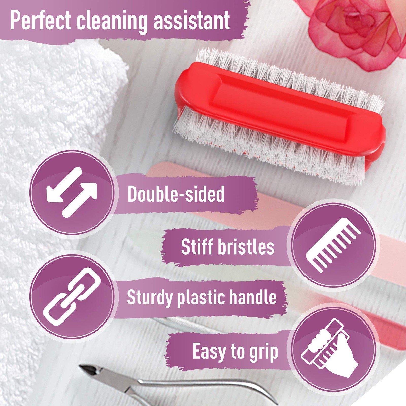 KONEX Two-Sided Nail Brush | Cleaning Fingernails, Stiff Bristle Varies